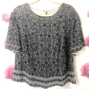 Papéll Boutique: Beaded Top -Daisies- Black and Silver - Short Sleeves - Unique